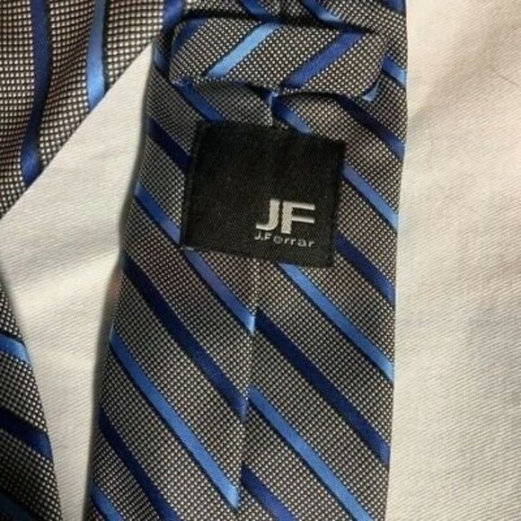 J Ferrar Mens Tie Black Blue Diagonal Stripe Tied Necktie Business Dress Career - Picture 4 of 4